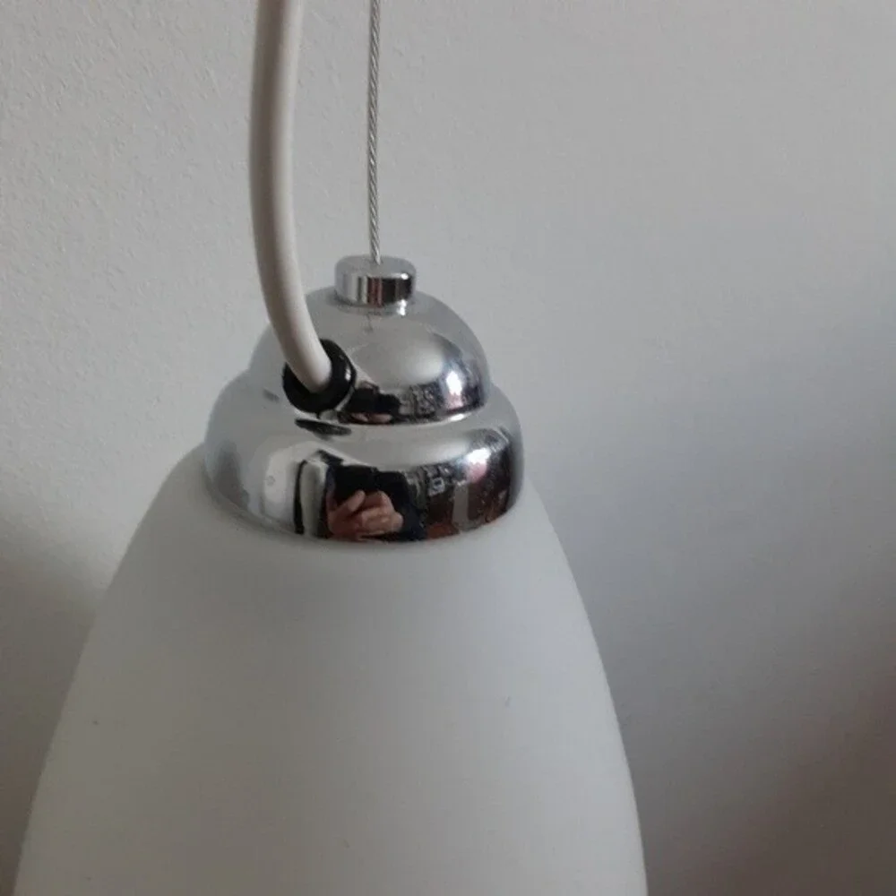 New contemporary modern pendant light fixture white frosted glass, silver chrome